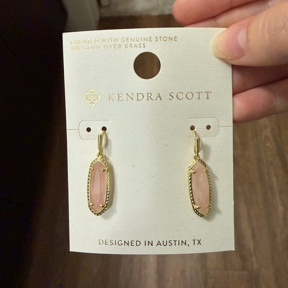 Kendra Scott Gold Earrings with Pink Stone